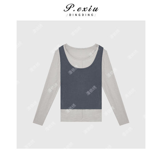 PanYiXiu/潘依绣 天丝小众设计撞色吊带叠穿长袖T恤 HHD0230 商品图1