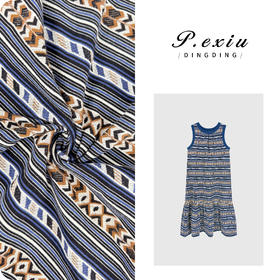 PanYiXiu/潘依绣100%棉复古条纹格调无袖连衣裙 W-63227