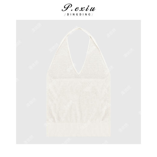 PanYiXiu/潘依绣亚麻细腻轻柔V领叠穿针织挂脖背心 ZZ0792 商品图1
