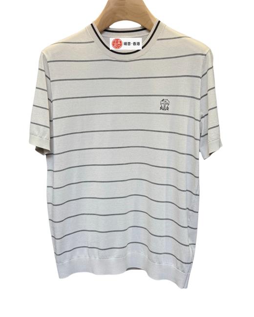 男款条纹刺绣针织短袖T恤ba006 商品图0