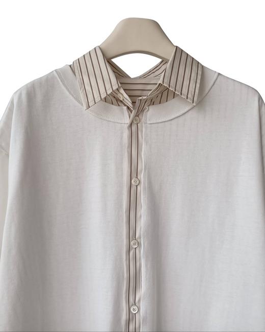 男款两面穿纯棉条纹宽松短袖衬衫ba016 商品图2