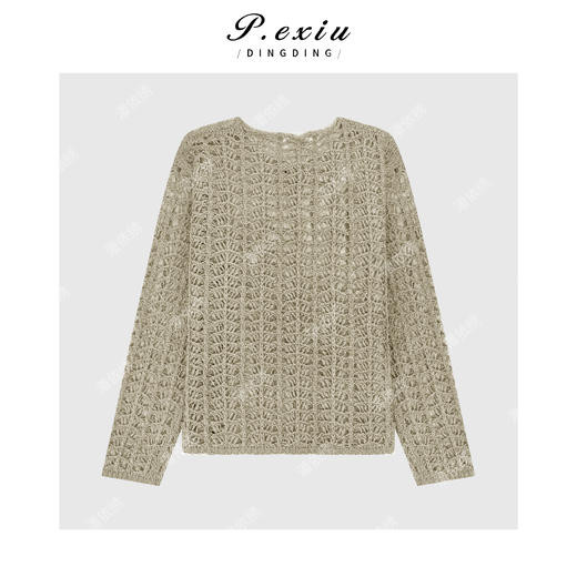 PanYiXiu/潘依绣法式极简镂空宽松慵懒风圆领长袖针织上衣L2830 商品图2