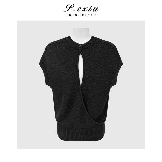 PanYiXiu/潘依绣和纸纱不规则透气舒适气质圆领短袖针织上衣 D455 商品图1