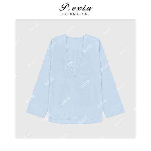 PanYiXiu/潘依绣100%亚麻极简风深V领叠穿高级感长袖衬衫 W-63631 商品图1