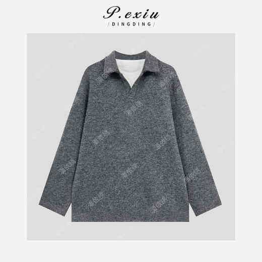 PanYiXiu/潘依绣羊毛慵懒风磨毛肌理感假两件POLO领宽松长袖卫衣H2596 商品图1