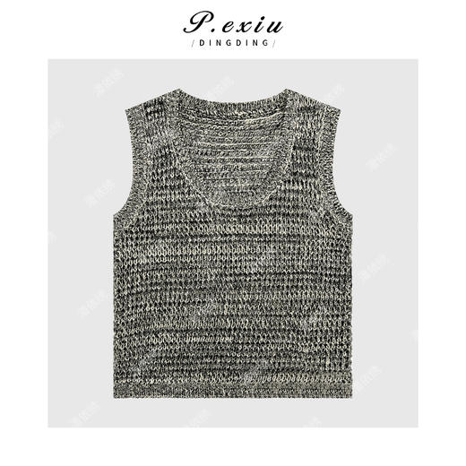 PanYiXiu/潘依绣【轻氧呼吸】天-丝花纱粗针无袖U领针织马甲 L2591 商品图1