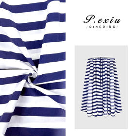 PanYiXiu/潘依绣100%棉设计感撞色条纹显瘦松紧腰抽绳半身裙 M9243