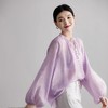 下单3-7天发货！LONGNVFAIR 亚麻V领飘带花苞袖衬衫 亚麻混纺 透气舒适 法式花苞袖设计 轻盈“仙”气衬衫 商品缩略图1