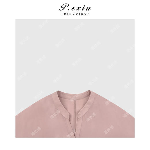 PanYiXiu/潘依绣100%人丝气质宽松简约压褶堆堆感V领短袖衬衫 W-63821 商品图2