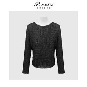 PanYiXiu/潘依绣极简风高级感显瘦百搭褶皱肌理感圆领长袖T恤 WH00566