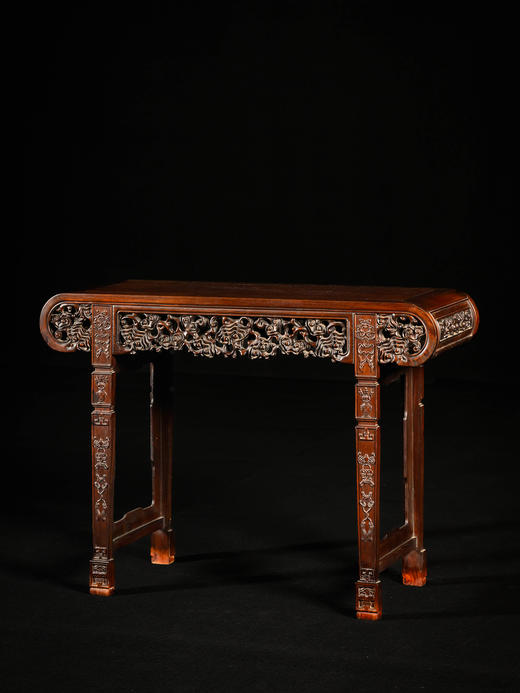 民国 红木透雕灵芝纹书卷式平头案 商品图0