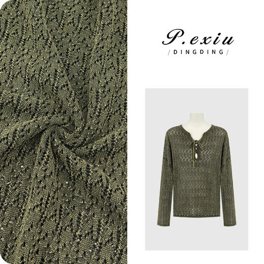 PanYiXiu/潘依绣100%棉小众镂空慵懒风系带V领百搭长袖针织上衣 ZZ1123 商品图0