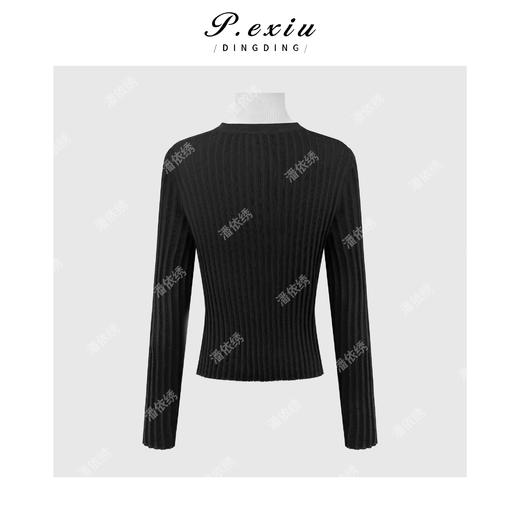 PanYiXiu/潘依绣人丝复古竖坑条单排扣显瘦百搭圆领长袖针织开衫 ZZ1130 商品图1