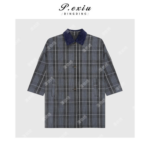 PanYiXiu/潘依绣【英伦格序】100%棉复古撞色格纹灯芯绒翻领外套W-63365 商品图1