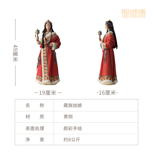 铜师傅《藏族姑娘》民族风少女限量铜摆件 客厅家居装饰工艺品 商品图6