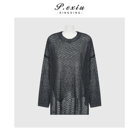 PanYiXiu/潘依绣慵懒风宽松百搭纹理感显瘦圆领长袖针织上衣 ZZ0830