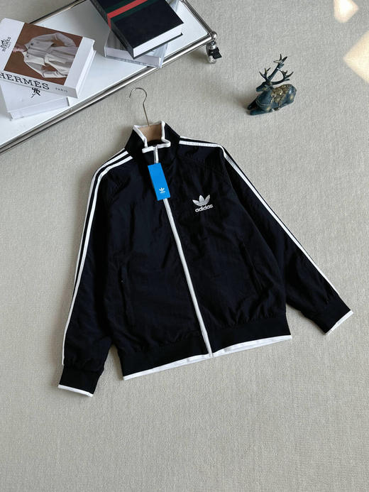 春秋新款刺绣三叶草外套男女同款运动潮流三条杠情侣宽松上衣立领外套 商品图6