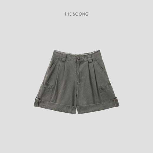 THESOONG|日系复古重酵石磨洗水高密纯棉收腰阔腿工装短裤8958 商品图0