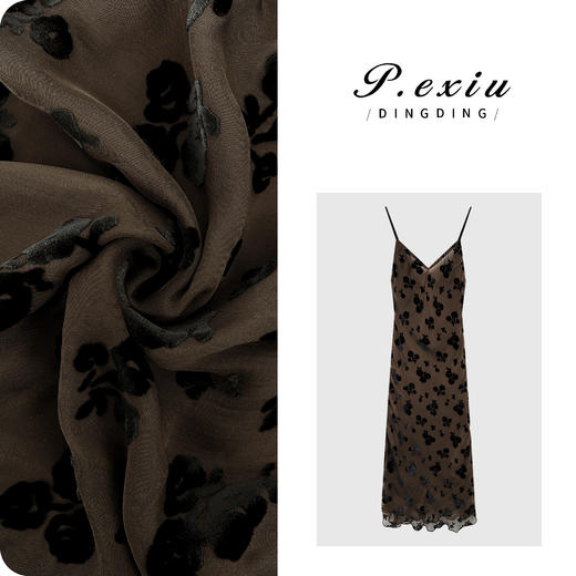 M8637【落入晚风】真丝-人丝植绒法式斜裁吊带连衣裙M8637 商品图0