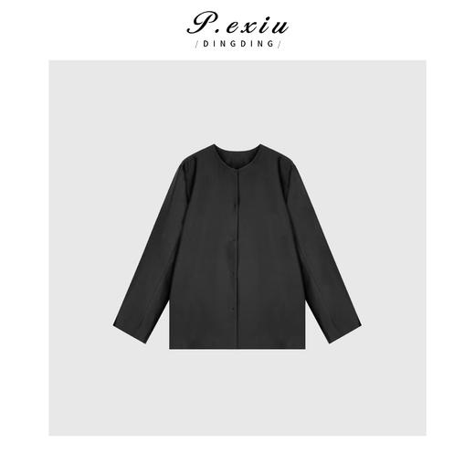 PanYiXiu/潘依绣【黑色曝光】羊毛+真丝设计感无领西装外套 W-61883 商品图1
