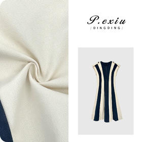 PanYiXiu/潘依绣【慢调假日】100%棉赫本风拼色条纹连衣裙M8685