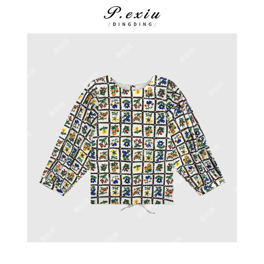 PanYiXiu/潘依绣亚麻人丝小众设计感复古印花长袖卫衣W-63341 商品图1