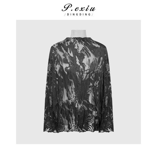 PanYiXiu/潘依绣人丝不规则肌理高级气质朦胧感显瘦圆领长袖衬衫 M9296 商品图0