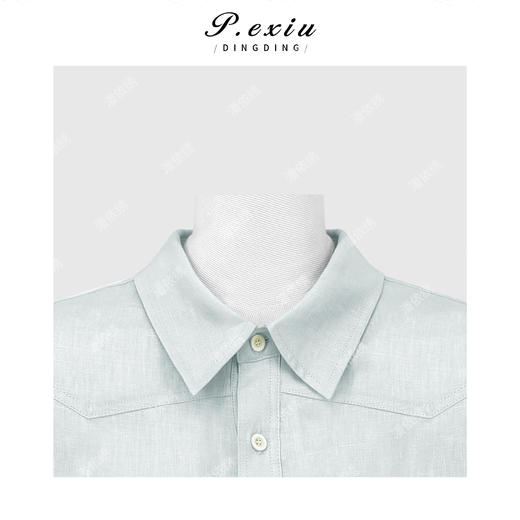PanYiXiu/潘依绣100%亚麻老钱风气质百搭袖口撞色拼接翻领长袖衬衫 M9309 商品图2