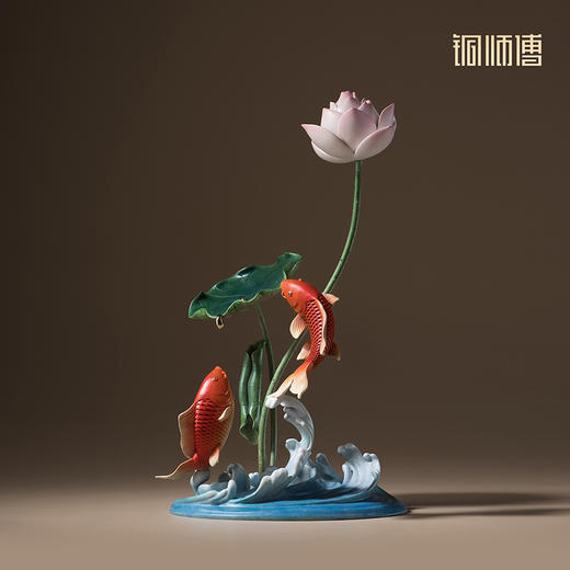 铜师傅《莲年有余》中式铜鱼莲花摆件 家居创意装饰乔迁新居礼物 商品图3