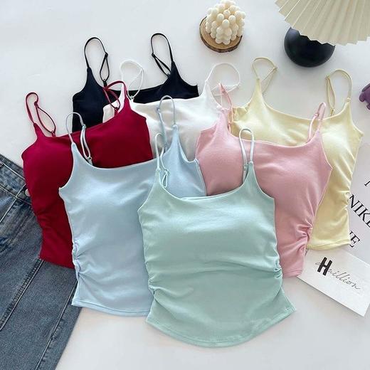 超值两件！可任选【亲肤透气❗夏季穿搭必备】多巴胺清新小吊带背心女带胸垫褶皱外穿内搭修身打底纯欲少女上衣。xb 商品图0