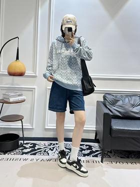 天蓝色老花连帽卫衣，男女同款