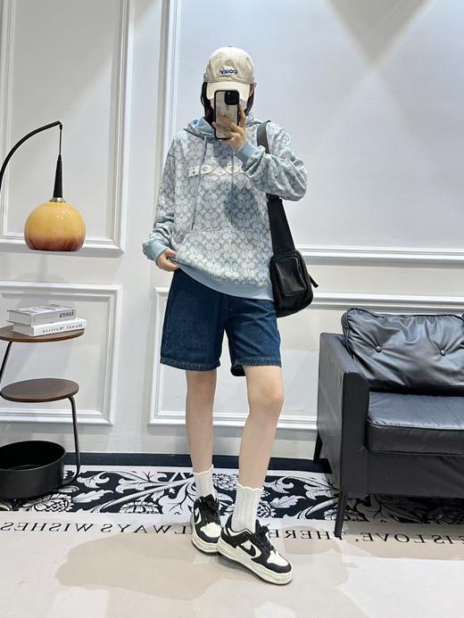 天蓝色老花连帽卫衣，男女同款 商品图0
