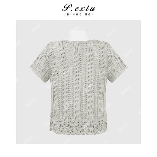 PanYiXiu/潘依绣人丝和纸纱温柔风镂空钩花圆领针织短袖上衣 L2608 商品图1