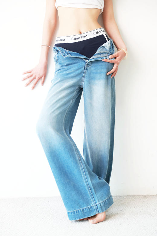 拖地阔腿牛仔裤，巨显瘦！！松弛氛围感遮肉水洗丹宁长裤E042066 商品图10