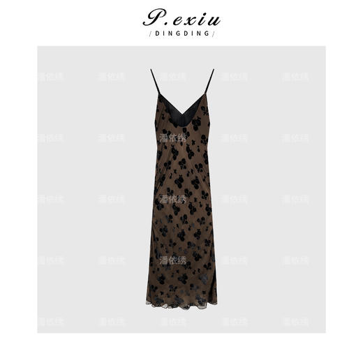 M8637【落入晚风】真丝-人丝植绒法式斜裁吊带连衣裙M8637 商品图2