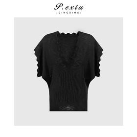 PanYiXiu/潘依绣人丝法式复古宽松显瘦气质V领蝙蝠袖针织上衣 ZZ1169