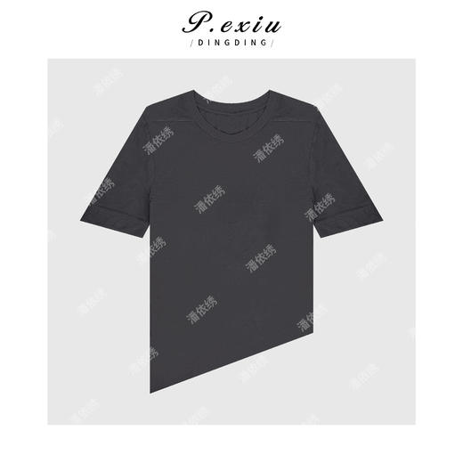 PanYiXiu/潘依绣 简约百搭下摆斜切设计感针织短袖T恤 W-66251 商品图1
