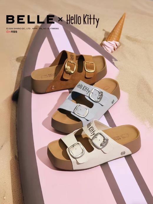 BF楼张凌赫推荐百丽HelloKitty合作款海盐吐司鞋女凯蒂猫厚底凉拖鞋F6F1DBT6 商品图3