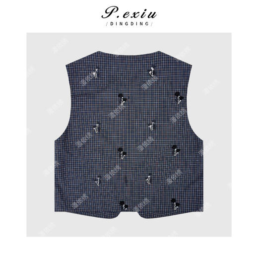 PanYiXiu/潘依绣100%棉小众撞色格纹钉珠刺绣圆领无袖马甲W-63657 商品图2