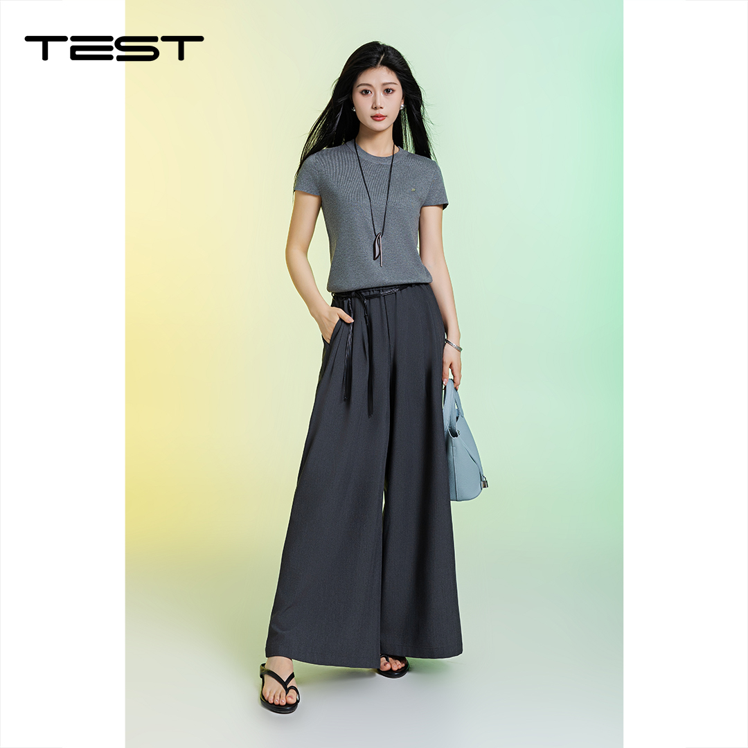 夏上新松弛高级氛围感短袖阔腿裤遮肉显瘦休闲通勤气质两件套套装4262037