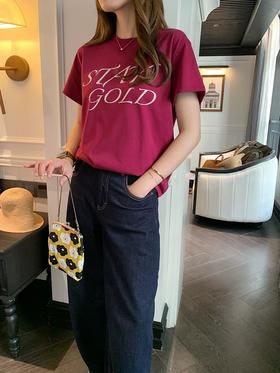 设计感字母stay gold火龙果棉质短袖T恤