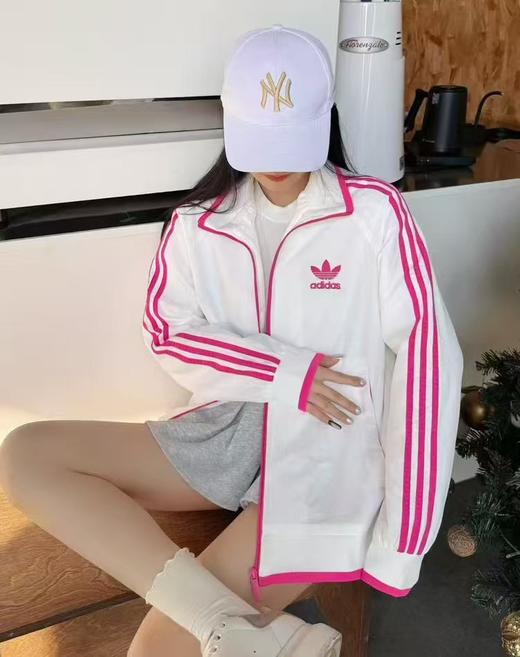 春秋新款刺绣三叶草外套男女同款运动潮流三条杠情侣宽松上衣立领外套 商品图2