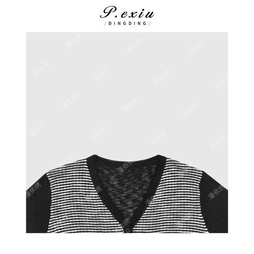 PanYiXiu/潘依绣人丝小众假两件条纹撞色气质显瘦V领长袖开衫 ZZ1132 商品图2