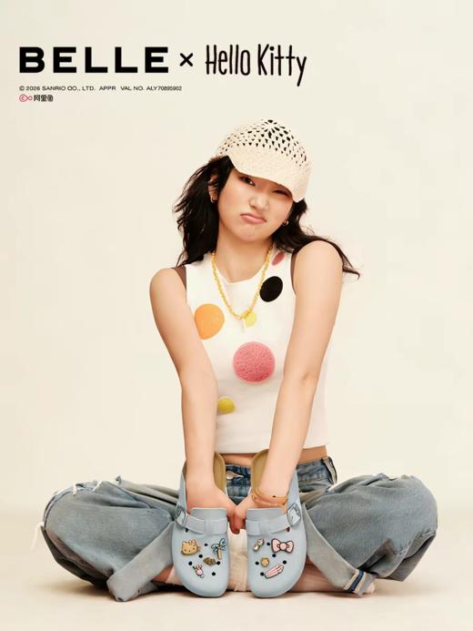 BF楼张凌赫推荐百丽HelloKitty合作款蔚蓝吐司新款凯蒂猫厚底凉拖鞋F6J1DBH6 商品图1