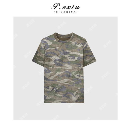 PanYiXiu/潘依绣做旧水洗复古迷彩显瘦百搭短袖T恤 W-62401 商品图1