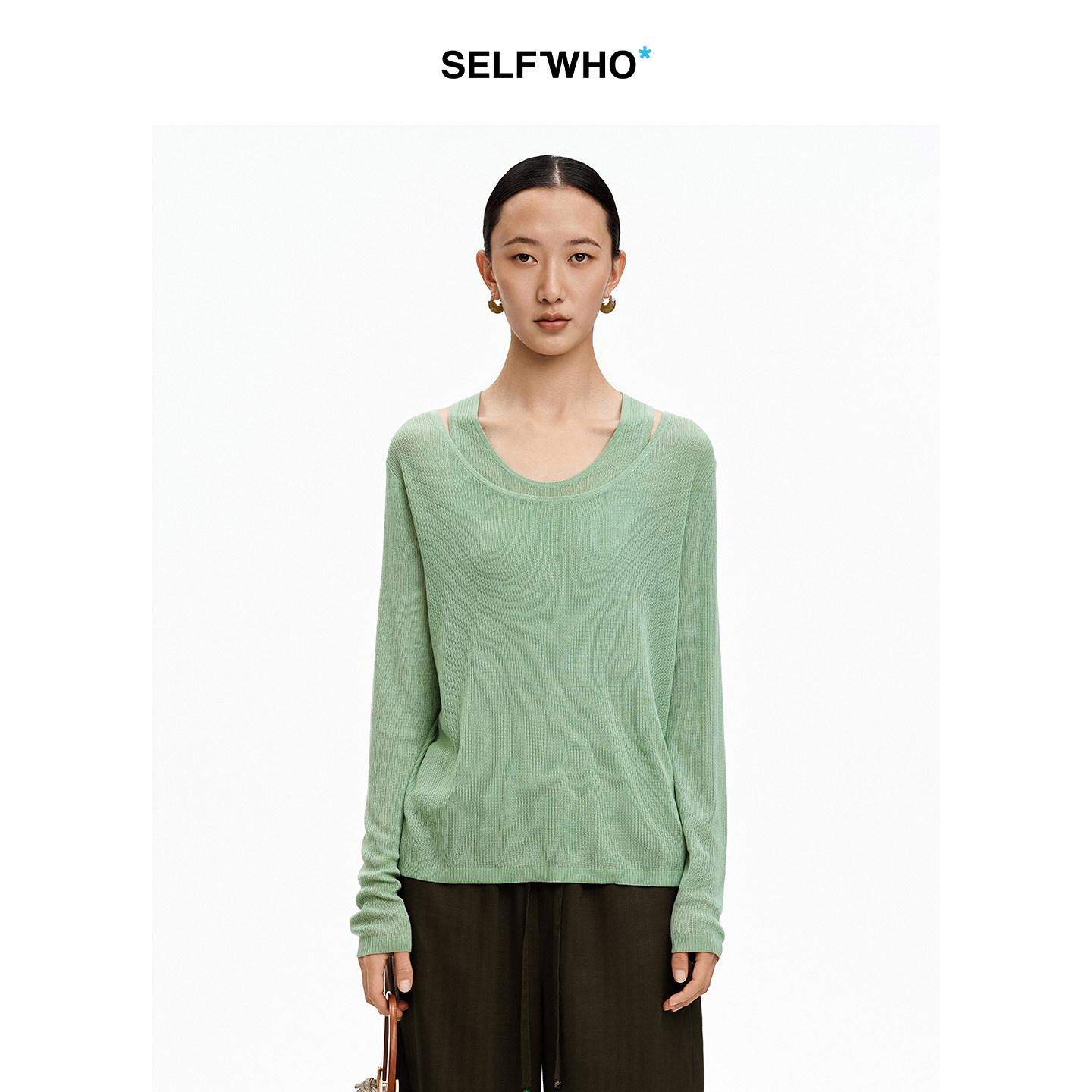 [戚砚笛同款]SELFWHO天丝桑蚕丝针织罩衫背心女夏新款叠穿上衣