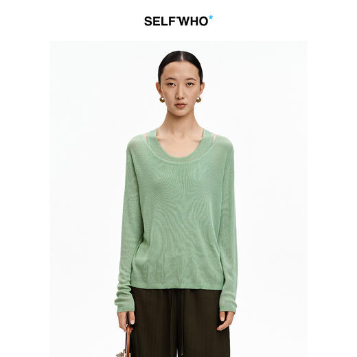 [戚砚笛同款]SELFWHO天丝桑蚕丝针织罩衫背心女夏新款叠穿上衣 商品图0