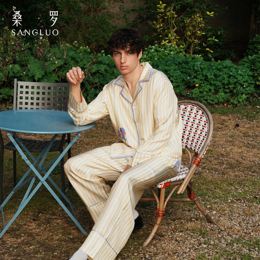 微笑豚豚』桑罗真丝睡衣套装100%桑蚕丝男夏家居服可外穿2026新款 商品图4