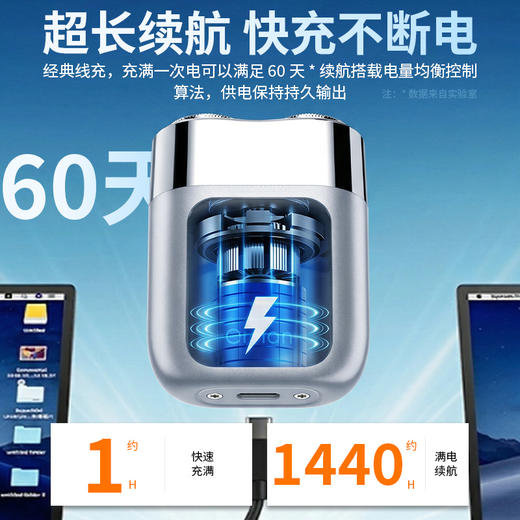 【迷你便携 精钢超薄弧面刀网 性价比拉满】索爱长续航金属磨砂质感电动剃须刀 商品图7
