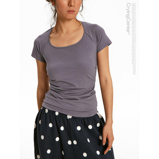 CryingCenter凉感兰精莫代尔绑带后背镂空收腰褶皱上衣休闲训练服 商品图3